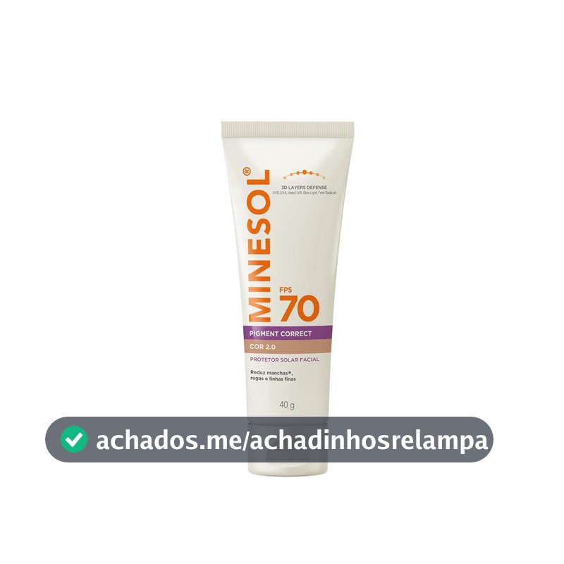 Protetor Solar Facial Minesol Pigment Correct, Cor 2.0, FPS 70, 40g