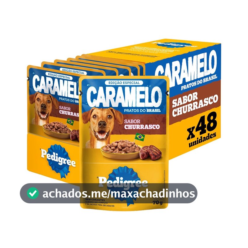 Pack Ração Úmida Pedigree Caramelo Sachê Churrasco Adulto - 48 unidades