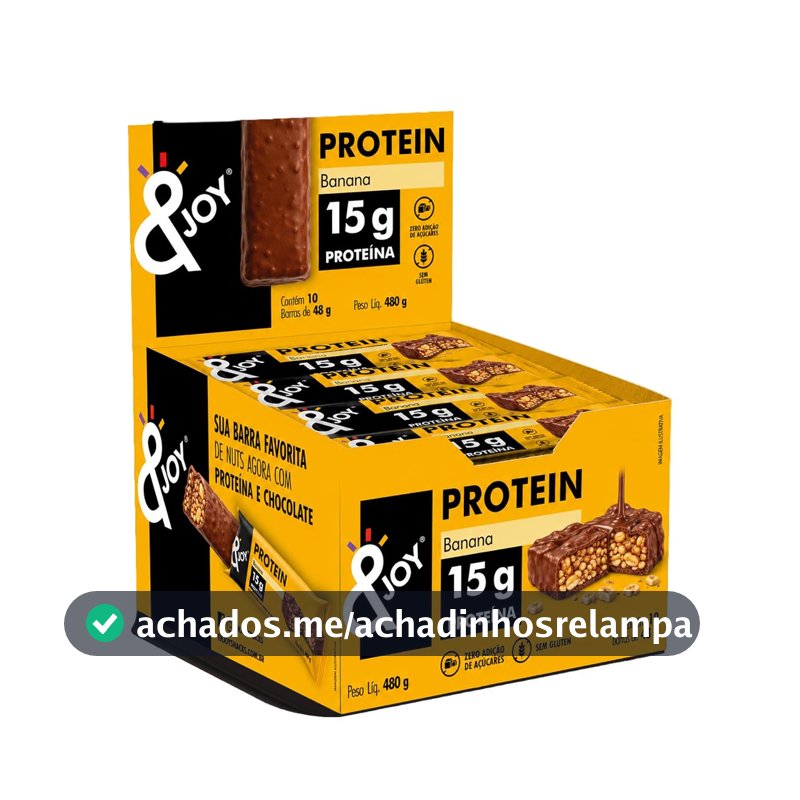 &Joy - Barra de Proteína de Nuts Banana e Chocolate 48g - 15g de Proteína - Caixa com 10 Unidades 480g - Zero Adição de Açúcares - Sem Glúten