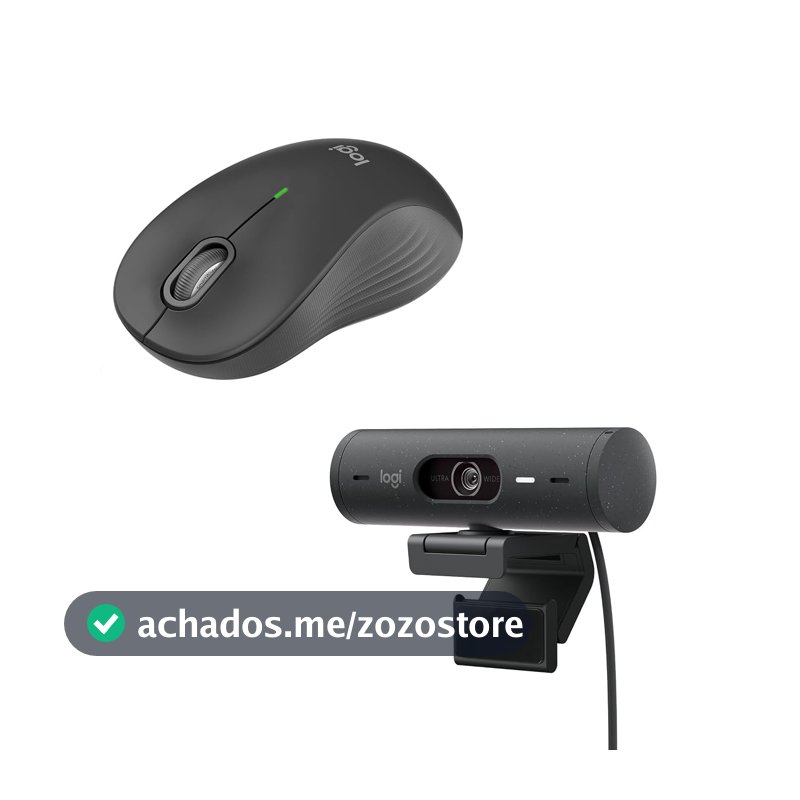 Kit Logitech com Mouse Sem Fio Signature M550 L Cliques Silenciosos, Conexão Bluetooth, USB Logi Bolt + Webcam Full HD Brio 500, Microfones Duplos e Tampa de Privacidade Integrada - Grafite