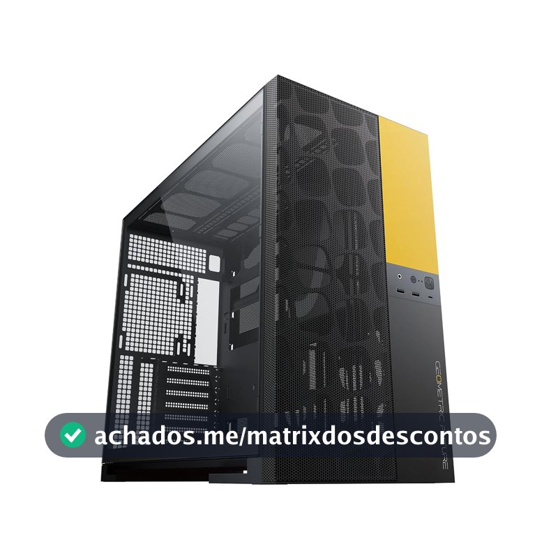 Gabinete Gamer Geometric Future Model 5 Vent Preto e Amarelo Sem Fans GEO-M5V-BY