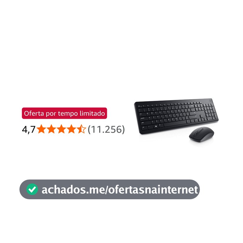 Combo Teclado e Mouse Sem Fio Dell KM3322W 1858, Receptor USB 2,4 GHz