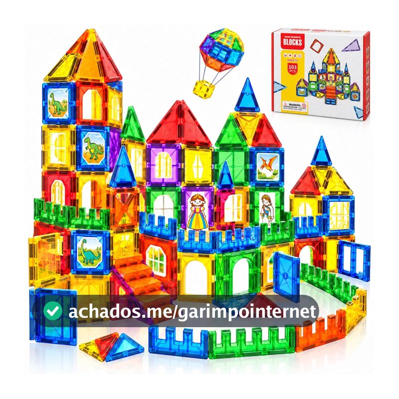 Blocos Magnéticos 103 Peças, Brinquedo Educativo Infantil, Peças Grandes
