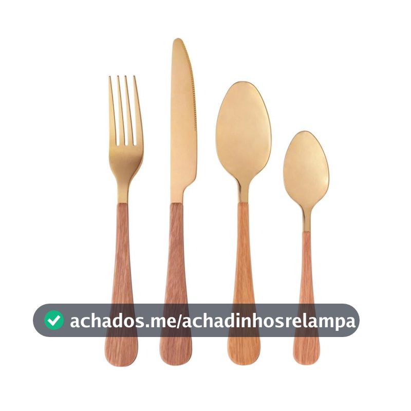 WOLFF - Faqueiro de Aço Inox Cabo em Plástico Amadeirado Milão Dourado 24 Peças - Jogos de Talheres - Mesa Posta - Utensílios de Cozinha, Enxoval, Casamento, Decoração