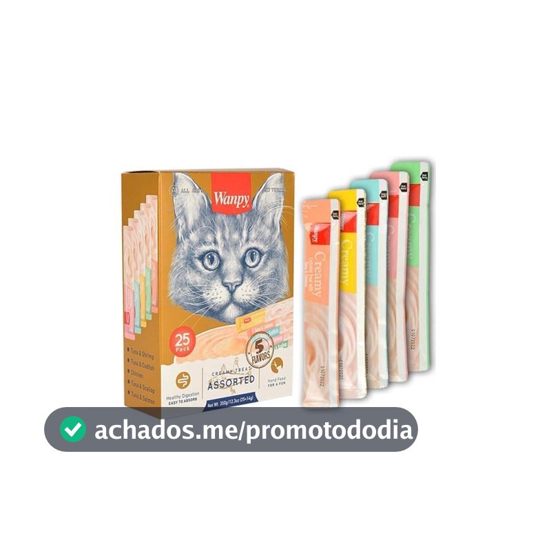 Petisco para gatos Wanpy Creamy Sabores Sortidos Pacote com 25 tubos de 14g - 350g