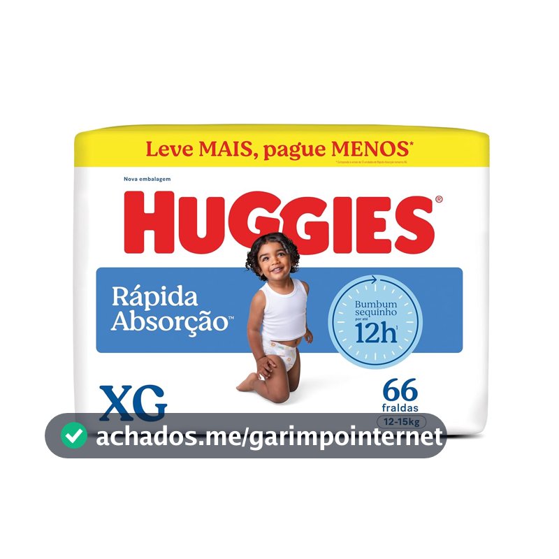 Huggies Rápida Absorção Fralda Descartável, Absorção Em Segundos XG - 66 UN