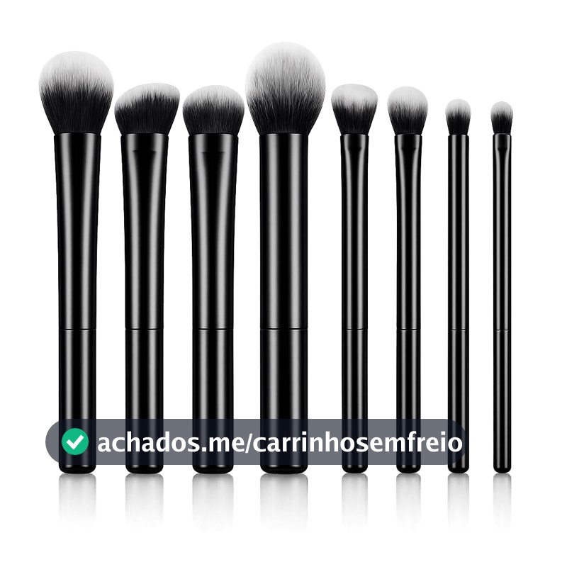 Kit Pincéis de Maquiagem com 8 Peças - Cerdas Macias Sintéticas - Completo para Base, Pó, Blush, Corretivo, Iluminador, Sombras e Contorno PREMIUM (Preto)