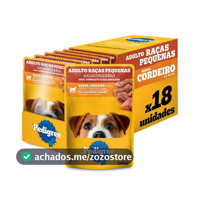 Pack Ração Úmida Pedigree Sachê Cordeiro ao Molho para Cães Adultos de Raças Pequenas 100 g - 18 unidades