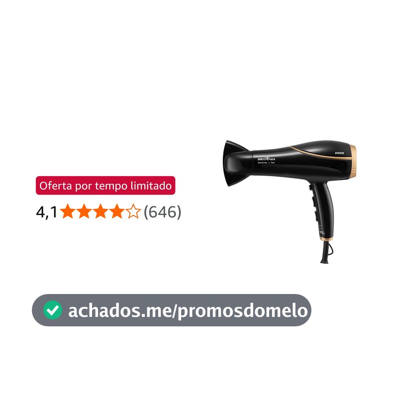 Britânia Secador de Cabelos Bivolt 2100W BSC2250 Bivolt Tecnologia de turmalina Plástico Preto com Dourado