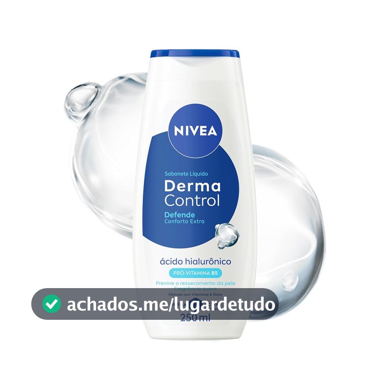 NIVEA Sabonete Líquido Derma Control Defende 250ml, Limpeza Corporal, Previne Ressecamento, Ácido Hialurônico, Pele Suave