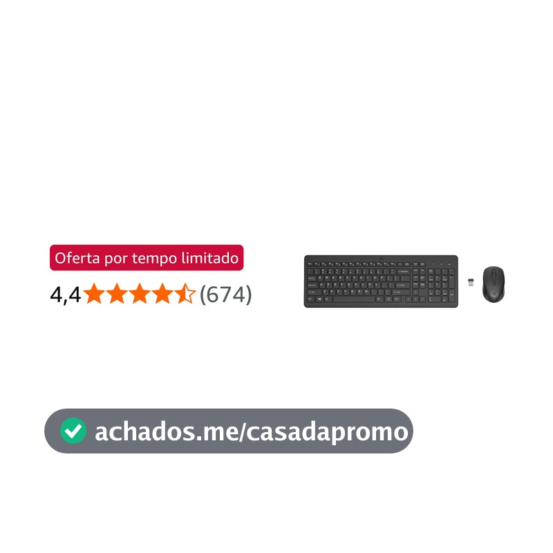 Combo de Teclado e Mouse sem Fio HP 330 - com 1600 DPI, Dongle USB Wireless, Digitação Silenciosa, Precisa e Confortável, Layout ABNT2, Preto (2V9E6AA#AC4)