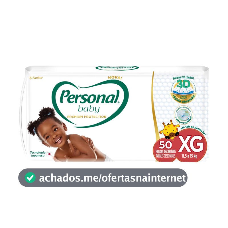 Personal Fralda Baby Premium Protection Extra Grande, 50 unidades