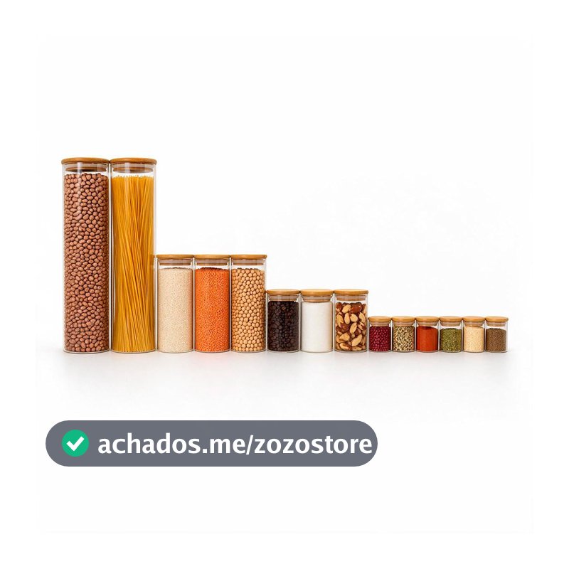 Oikos - Kit 14 Potes de Vidro Herméticos Redondos com Tampa de Bambu