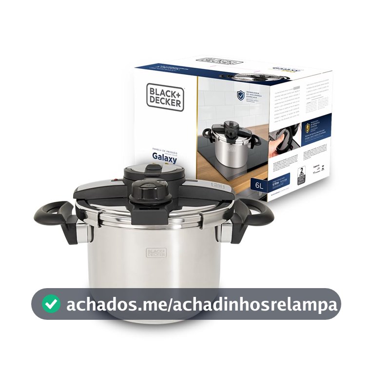 BLACK+DECKER Panela de Pressão 6 litros Galaxy Pro - Corpo em Aço Inoxidável, Tampa com Fechamento Externo, Regulador de Pressão, 7 Travas de Segurança e Base Compatível com Indução