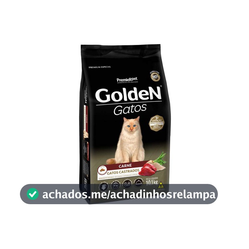 Ração Golden para Gatos Adultos Castrados - 10,1kg Premier Pet Adulto - Sabor Carne