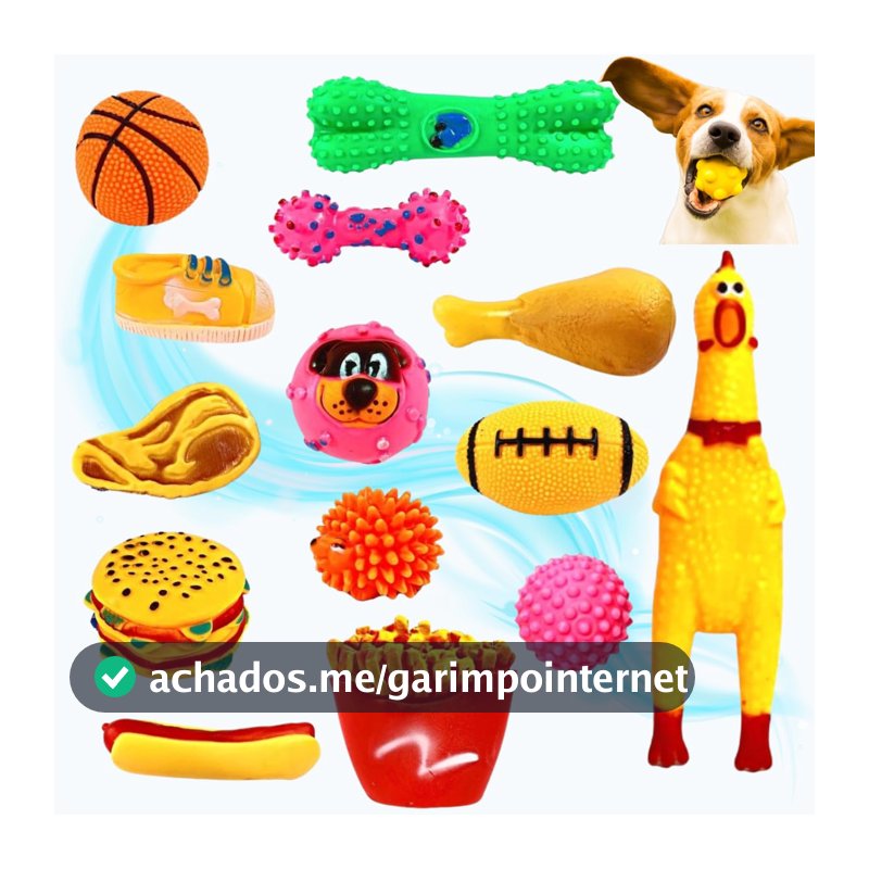 Kit 5 Brinquedo para Filhote Mordedor para cachorros Bolinha Pet Galinha Sonoro