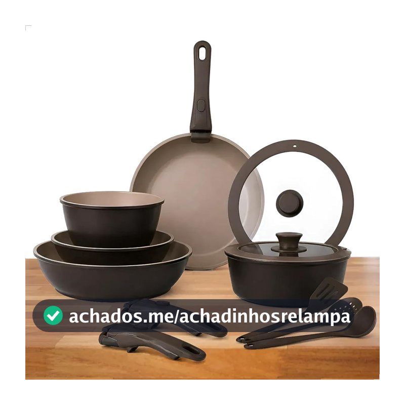 Jogo de Panela 15 Pecas Antiaderente Cabo Removivel Inducao Marrom
