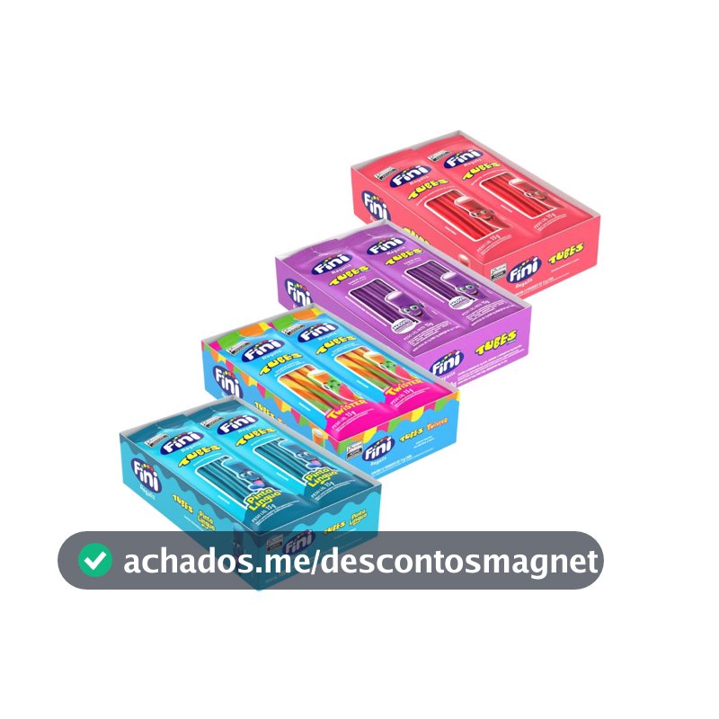 Fini Tubes Balas de Goma Sortidas, 5 Caixas com 12 Pacotes de 15g, Sabores Uva, Frutas Silvestres, Morango, Framboesa e Nata (4 Caixas - 4 Sabores)