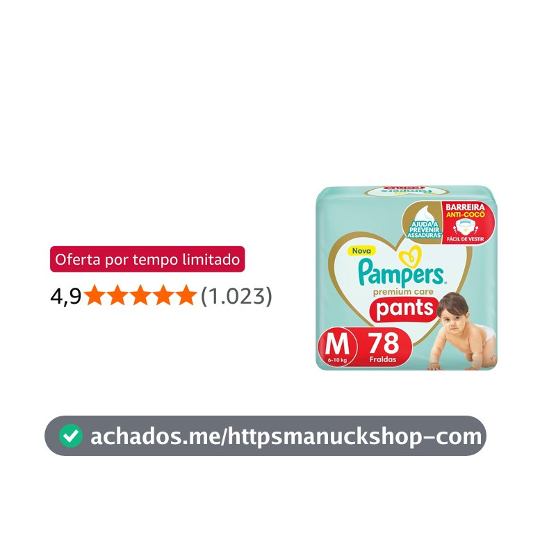 Fralda Pampers Premium Care Pants Tamanho M, Fácil de Vestir, 78 Unidades