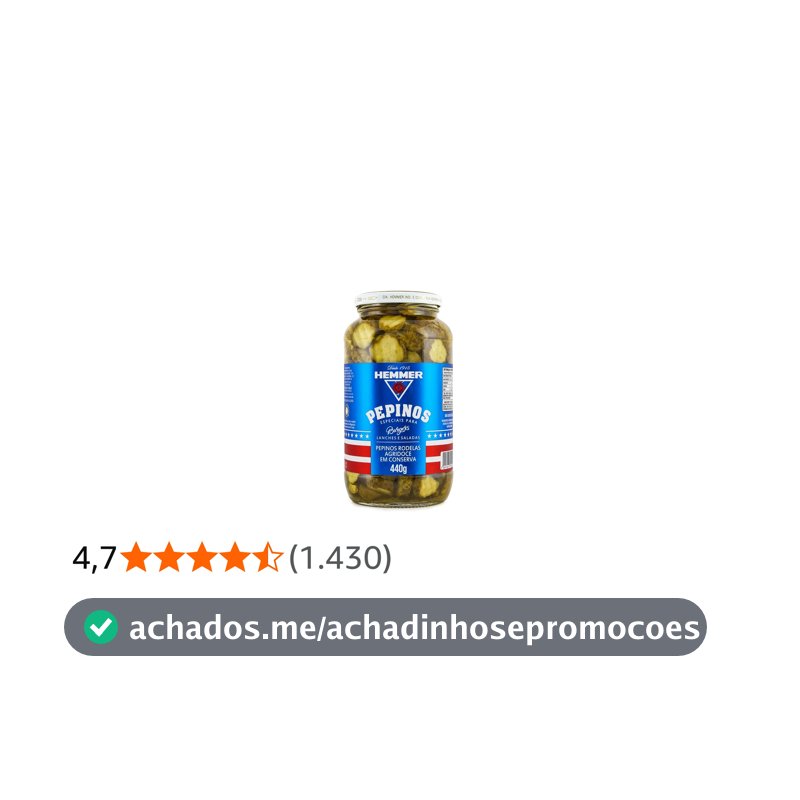 Pepinos em Conserva Agridoce Hemmer Vidro 440G