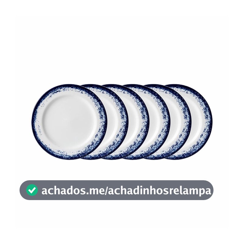 Porcelana Schmidt Névoa Azul Estojo com 6 Pratos Sobremesa 19 cm