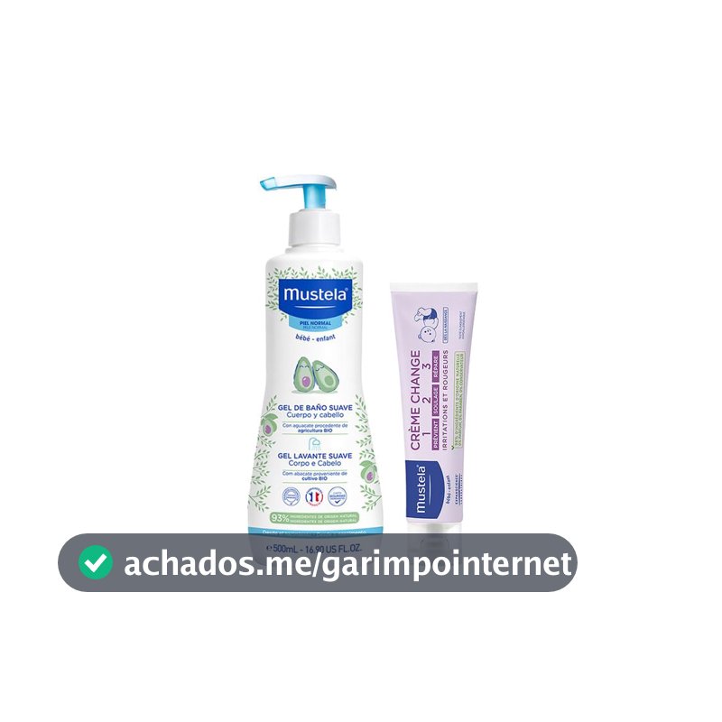 Mustela Combo Banho + Troca de Fralda - Gel Lavante Corpo e Cabelo 500ml + Creme Preventivo De Assaduras Vitaminado 1>2>3 108g