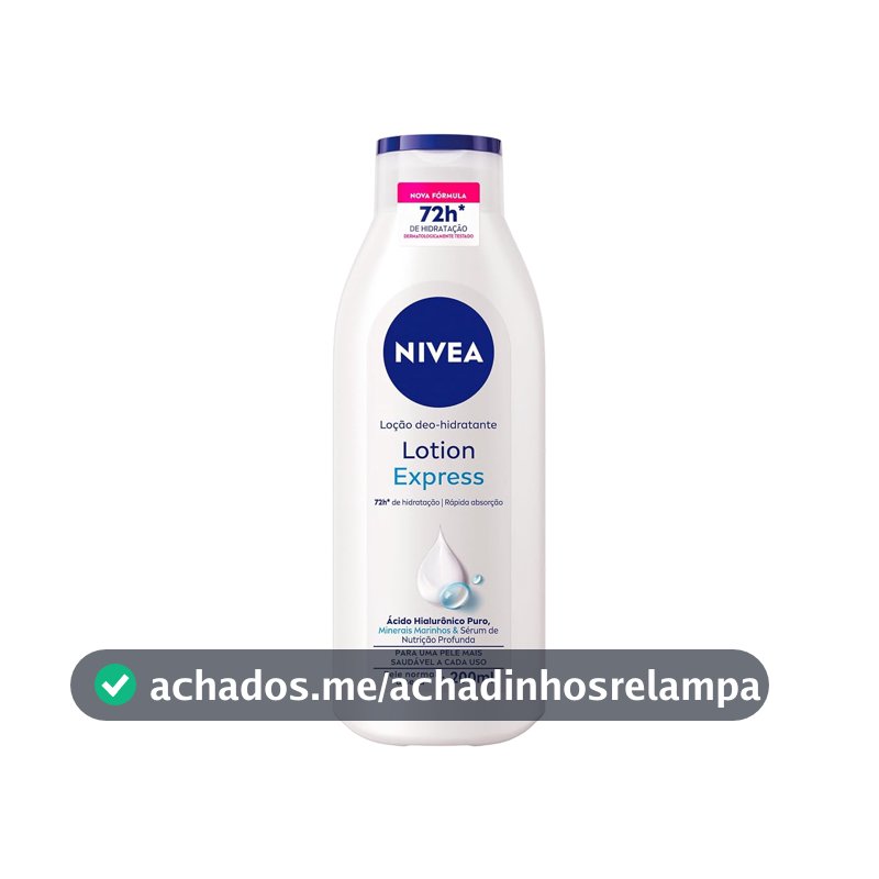 NIVEA Loção Deo-Hidratante Lotion Express 200ml, Hidratação 72h, Rápida Absorção, Hialurônico Puro, Corporal, Pele Normal e Seca