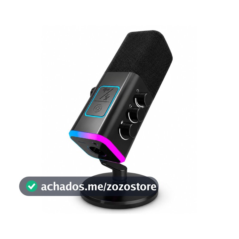 Microfone dinâmico USB/XLR para gravação de podcast,microfone streaming para jogos de computador com RGB,botão de mudo,conector para fones de ouvido,suporte de mesa，para cantar e YouTube- AM8