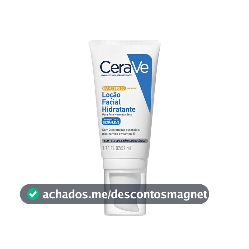 CeraVe AM FPS 50, Loção Facial Hidratante com 3 Ceramidas Essenciais, Ácido Hialurônico e Niacinamida, Proteção UVA/UVB e Hidratação 24h para Pele Normal a Seca, 52g