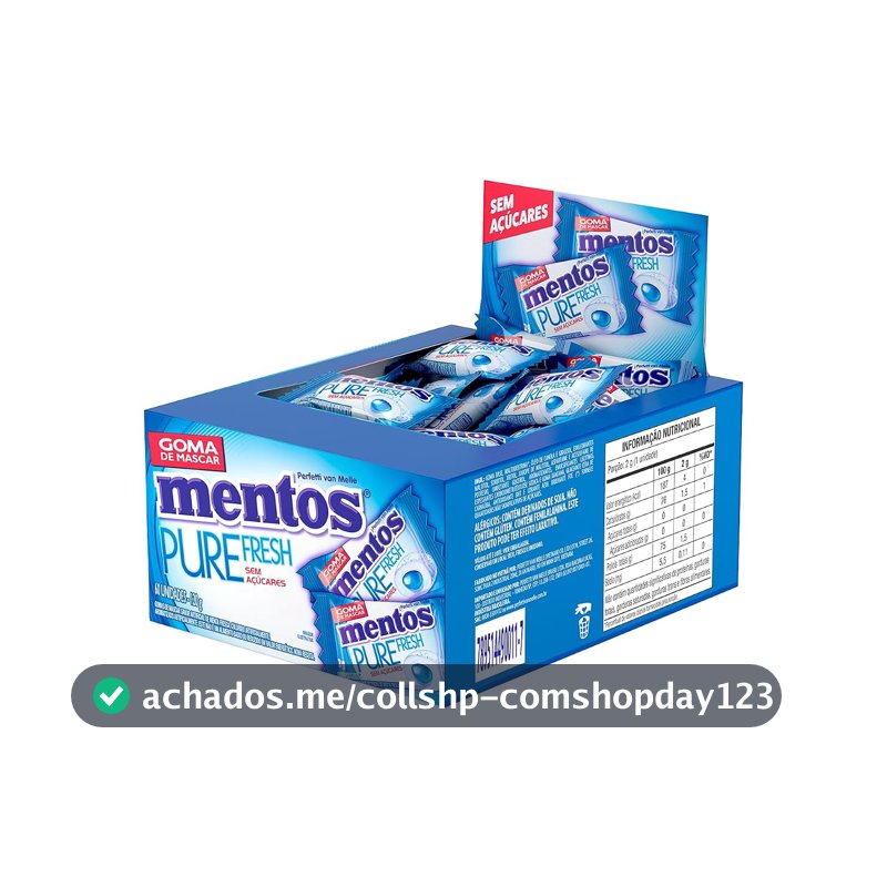 Mentos Pure Fresh Mint Goma de Mascar Sem Açúcar Sabor Menta - 120g