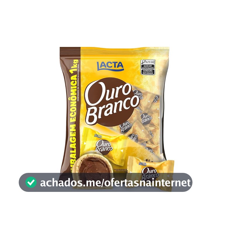 Lacta Ouro Branco - Wafer Recheado Sabor Chocolate Branco Pacote 1kg