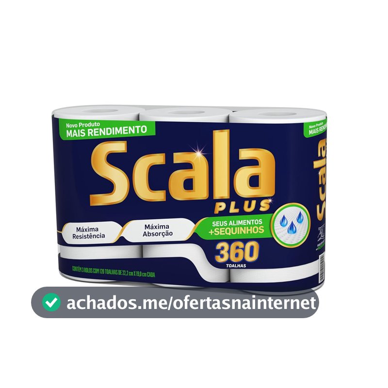 Scala Plus Papel Toalha Mega, 360 Toalhas (3 Rolos de 120 Toalhas Cada)