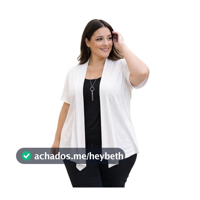 Cardigan Feminino Plus Size Manga Curta Soltinho Confortável em Viscolycra