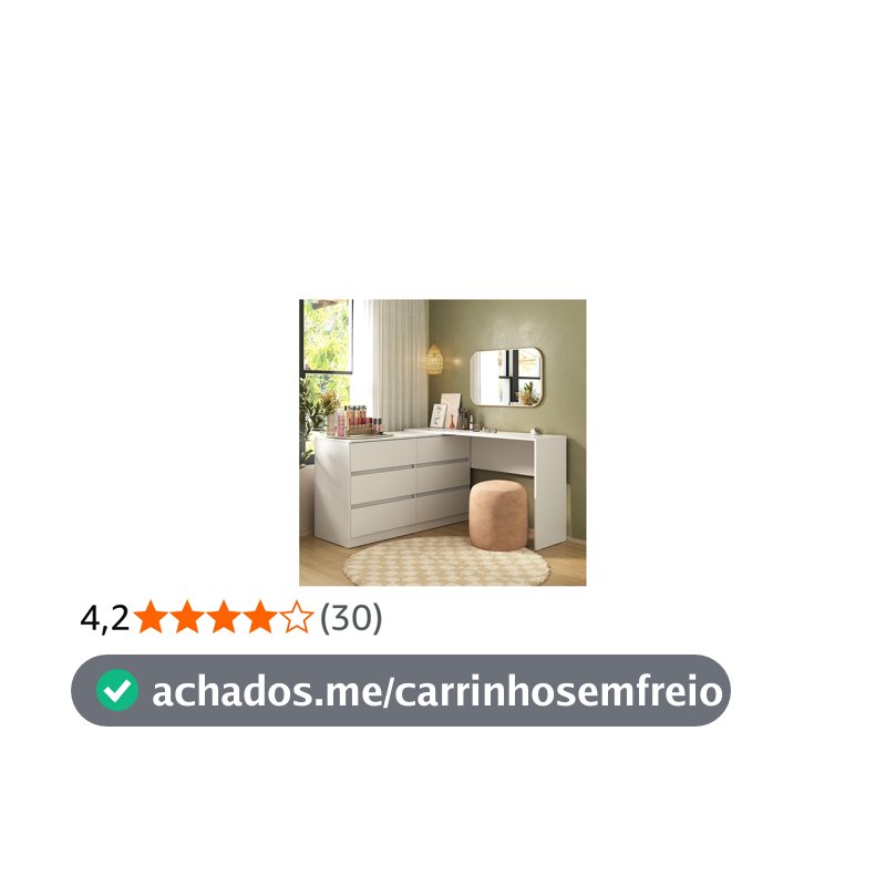 Penteadeira de Canto Flex Multimóveis MP4404 – 120cm, 6 Gavetas, Branco, Espaçosa e Elegante para Maquiagem