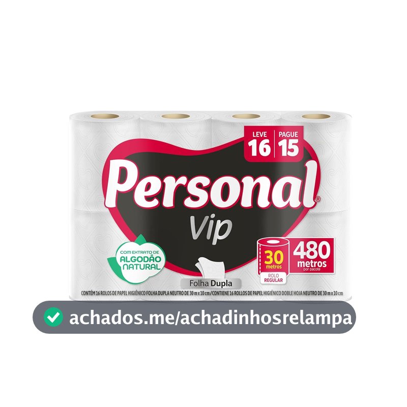 Personal Papel Higiênico Vip Folha Dupla, 16 Unidades Branco (Embalagem Pode Variar)