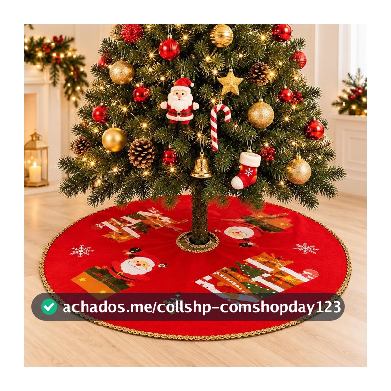 saia para árvore de natal tapete decorativo vermelho com acabamento dourado – 1 unidade modelo sortido (60 cm)