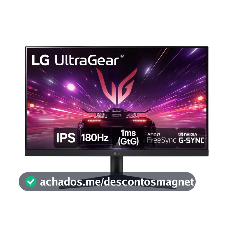Monitor Gamer LG UltraGear 24” IPS, Full HD, 180Hz, 1ms (GtG), HDMI, DisplayPort, HDR10, sRGB 99%, NVIDIA® G-SYNC®, AMD FreeSync™, Preto - 24GS60F-B