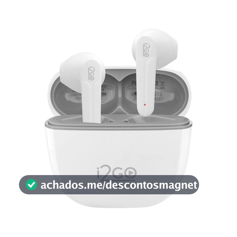 I2GO, Fone De Ouvido, TWS, Bluetooth, 20 Horas totais de Bateria, ENC, Air Sound Go 2.0, Branco, i2GO PRO