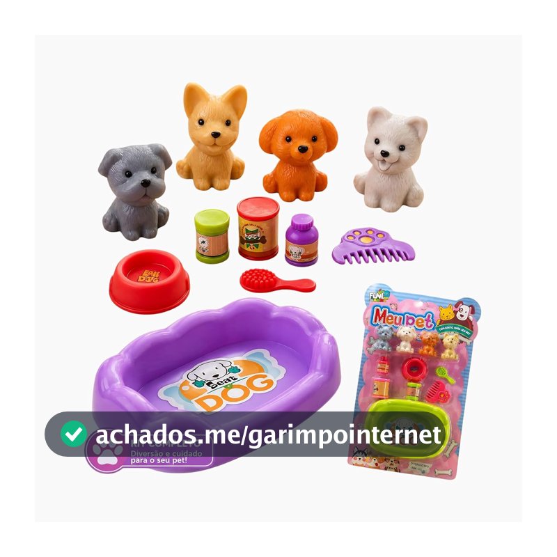 Kit Pet Infantil Conjunto Bichinhos Estimação – Cachorrinhos e Acessórios, Brinquedo Faz de Conta, Pet Shop, Passeio, Parque, Veterinário, Brinquedo Educativo para Crianças