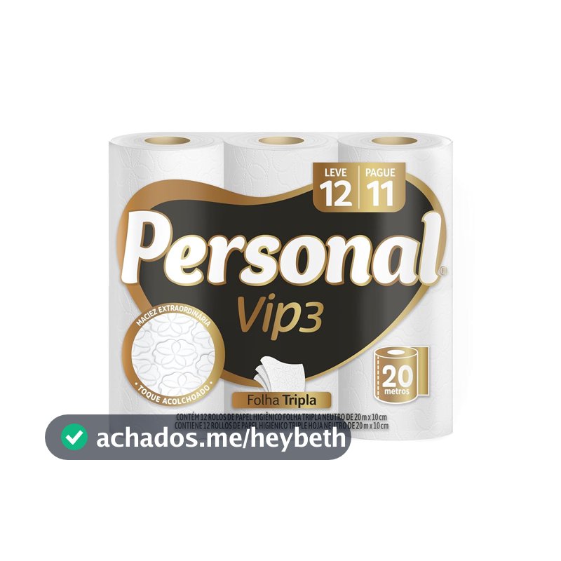 Personal Papel Higiênico Vip Folha Tripla Com 12 Rolos De 20M