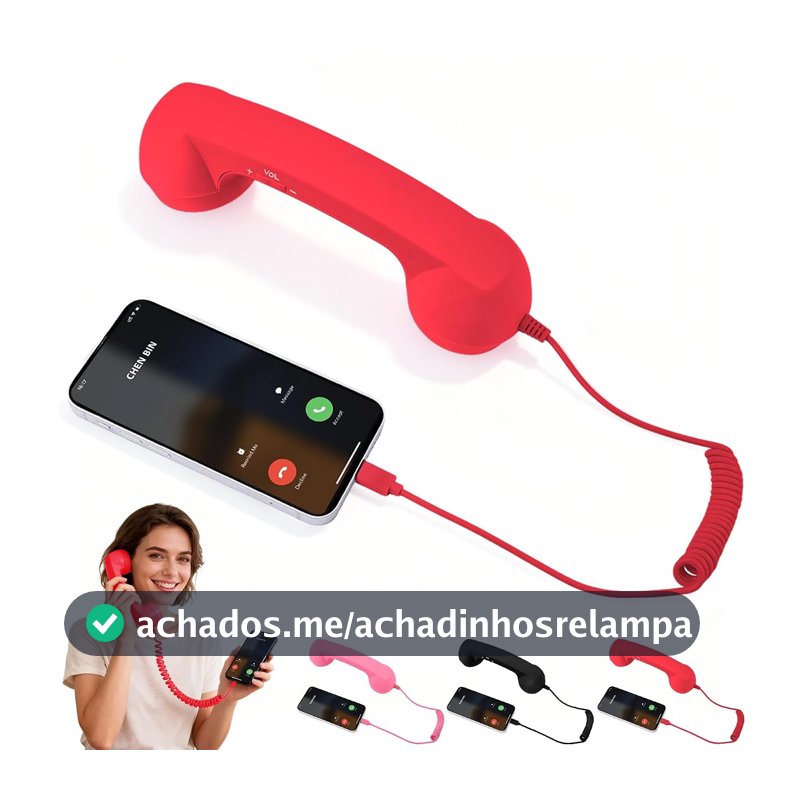 Aparelho de telefone retrô, 2026 novo estilo retrô tipo C, telefone retrô tipo C, fones de ouvido com fio, receptor de alça fixa para videoconferências, chamadas e reuniões (vermelho)
