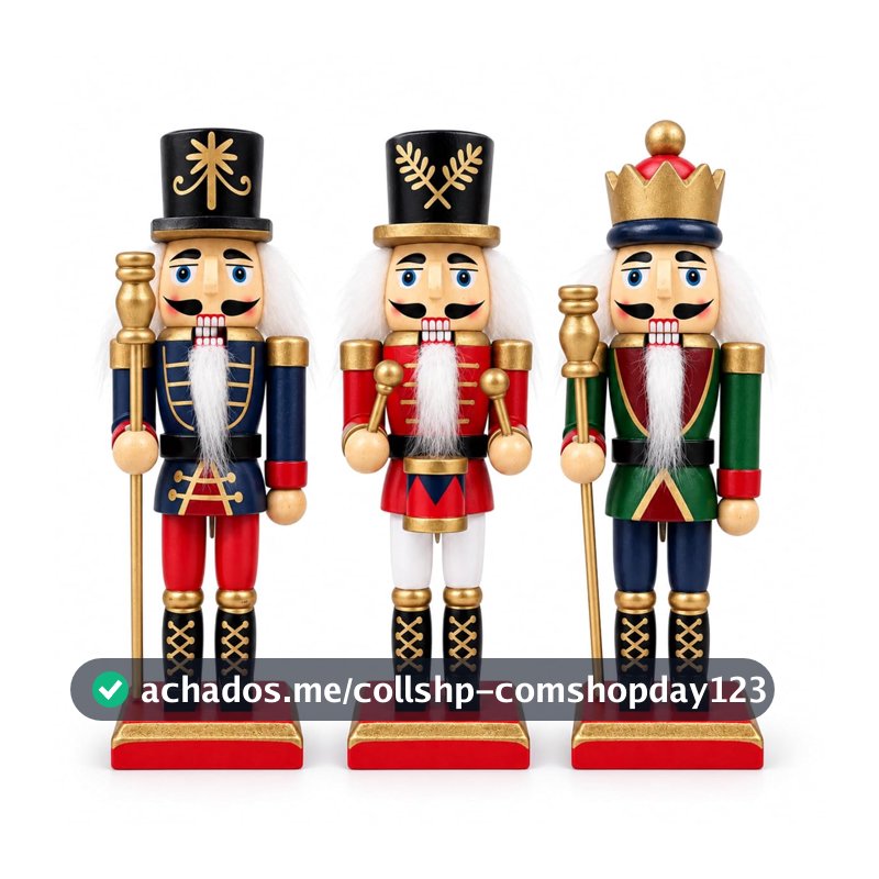 Kit 3 Soldadinhos Quebra Nozes Enfeite de Natal Clássico Decorativo Árvore