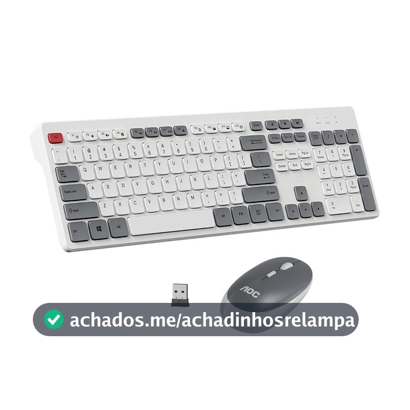 Combo de Teclado e Mouse sem Fio AOC KM600, Conexão Sem Fio 2,4 GHz, Mouse 3 DPI Ajustável Até 1600, Combo Teclado e Mouse Design Ergonômico, Compatível com PC e Mac（Layout americano)