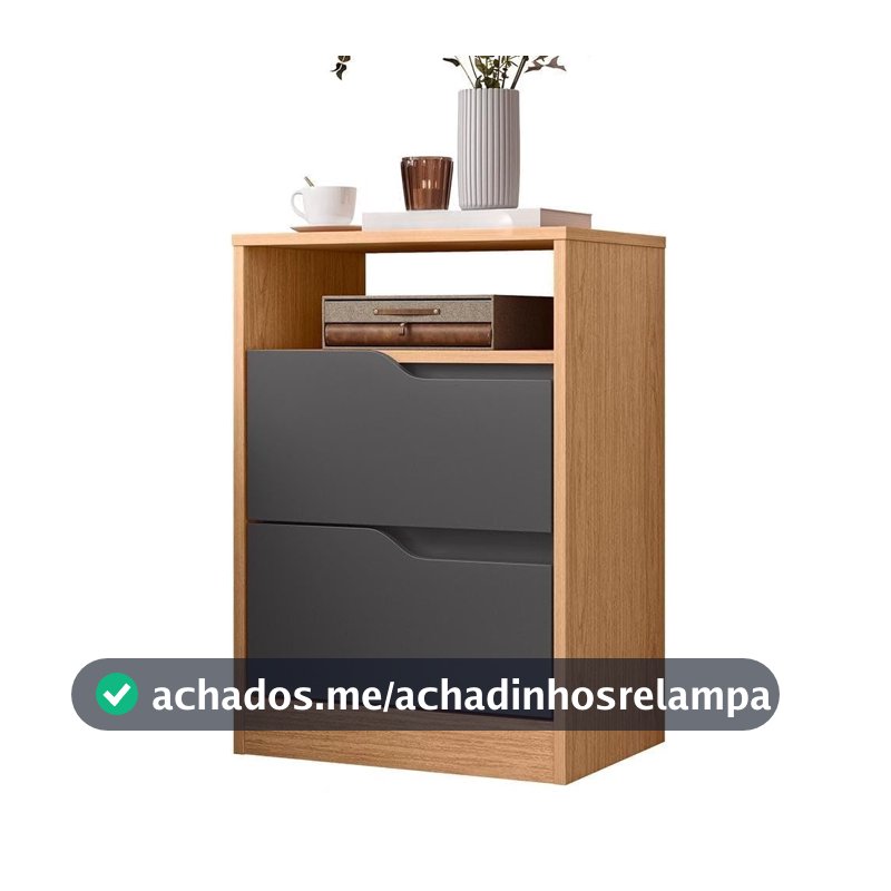 Mesa de Cabeceira com 2 Gavetas e Nicho, Criado Mudo para Quarto com Espaço Organizador Lateral(Titanium/Freijó)