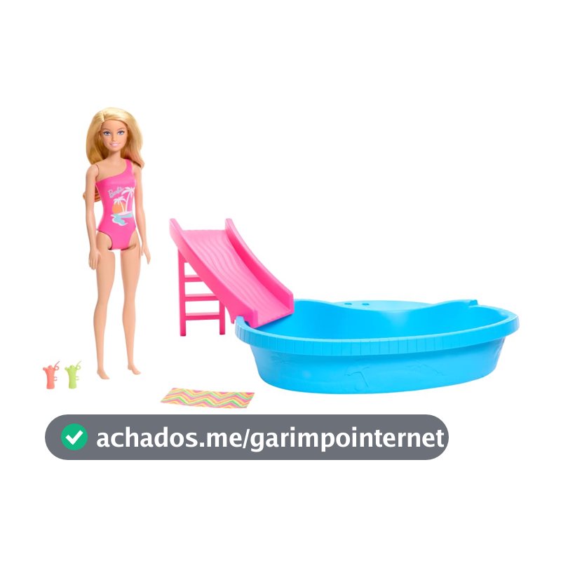Barbie Conjunto de Brinquedo Piscina Glam com Boneca Maiô Rosa para crianças a partir de 3 anos