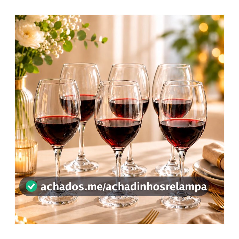 Jogo de 6 Taças para Vinho 330ml Transparente de Vidro