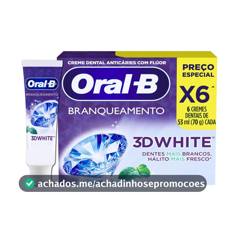 Oral-B Pasta de Dente 3D White Branqueadora, 6 Unidades 70 g
