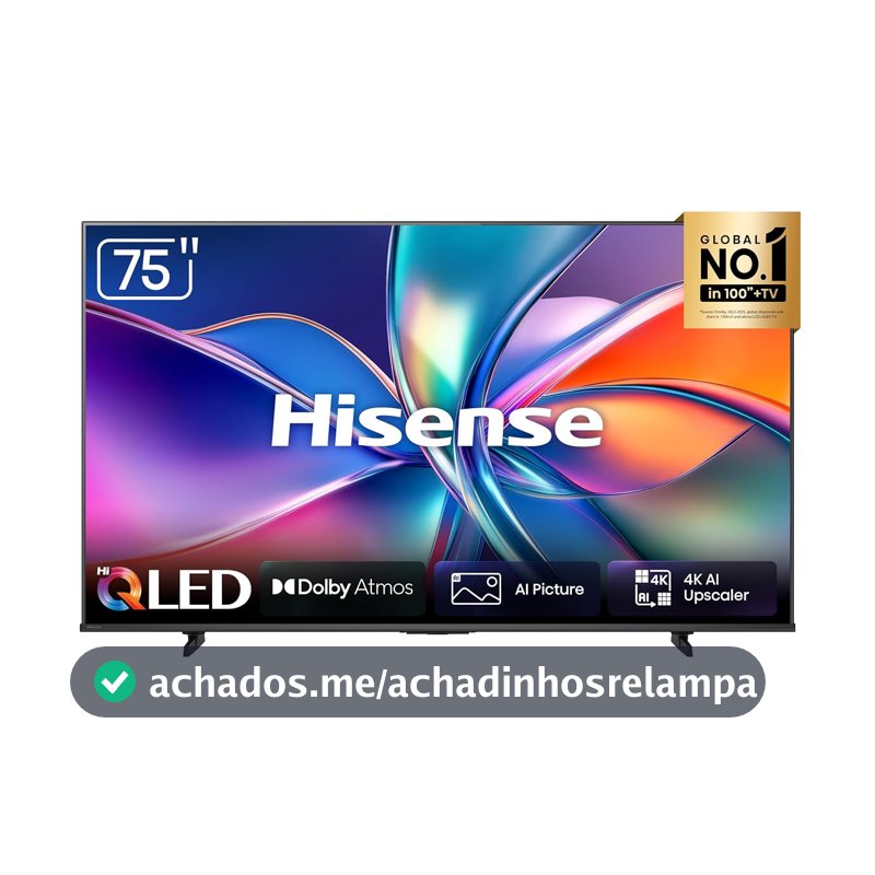 Hisense Smart TV UHD 4K Hi-QLED 75" Polegadas 75Q6QV com HDR10+, Dolby Atmos, Sports Mode, Game Mode Plus e Compatível com Alexa