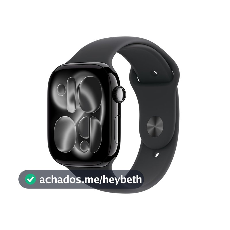 Apple Watch Series 11 GPS, Caixa em alumínio preto brilhante de 46 mm com Bracelete desportiva preta - M/G