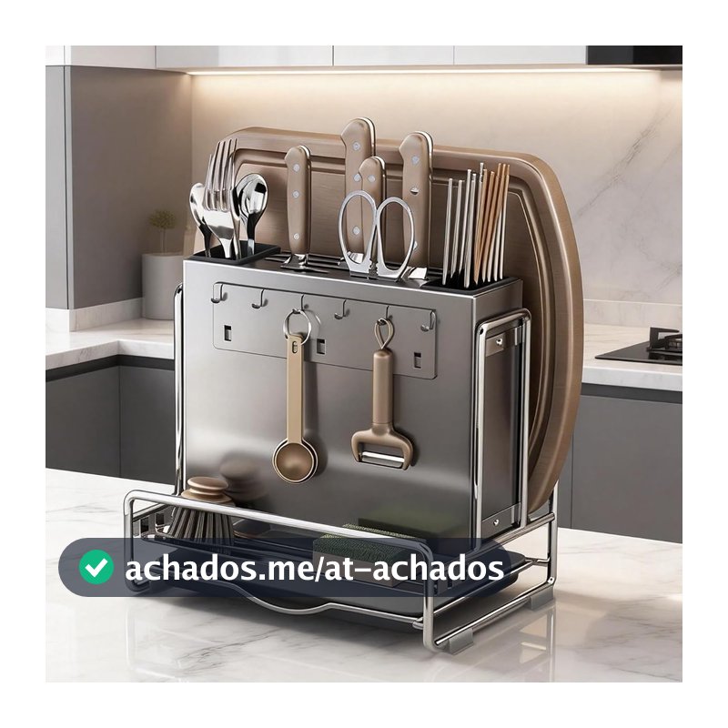 DF Suporte para Armazenamento de Facas, Suporte 3 em 1 para Facas, Talheres e Produtos de Limpeza